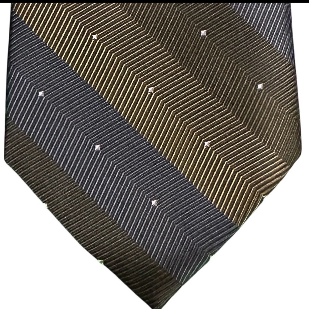 Claiborne Silk Tie Striped Black Gray Gold Micro Dot Pattern 57” 3.5” Hand Made
